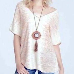 Free People V Neck Poncho Sweater Cream & Orange